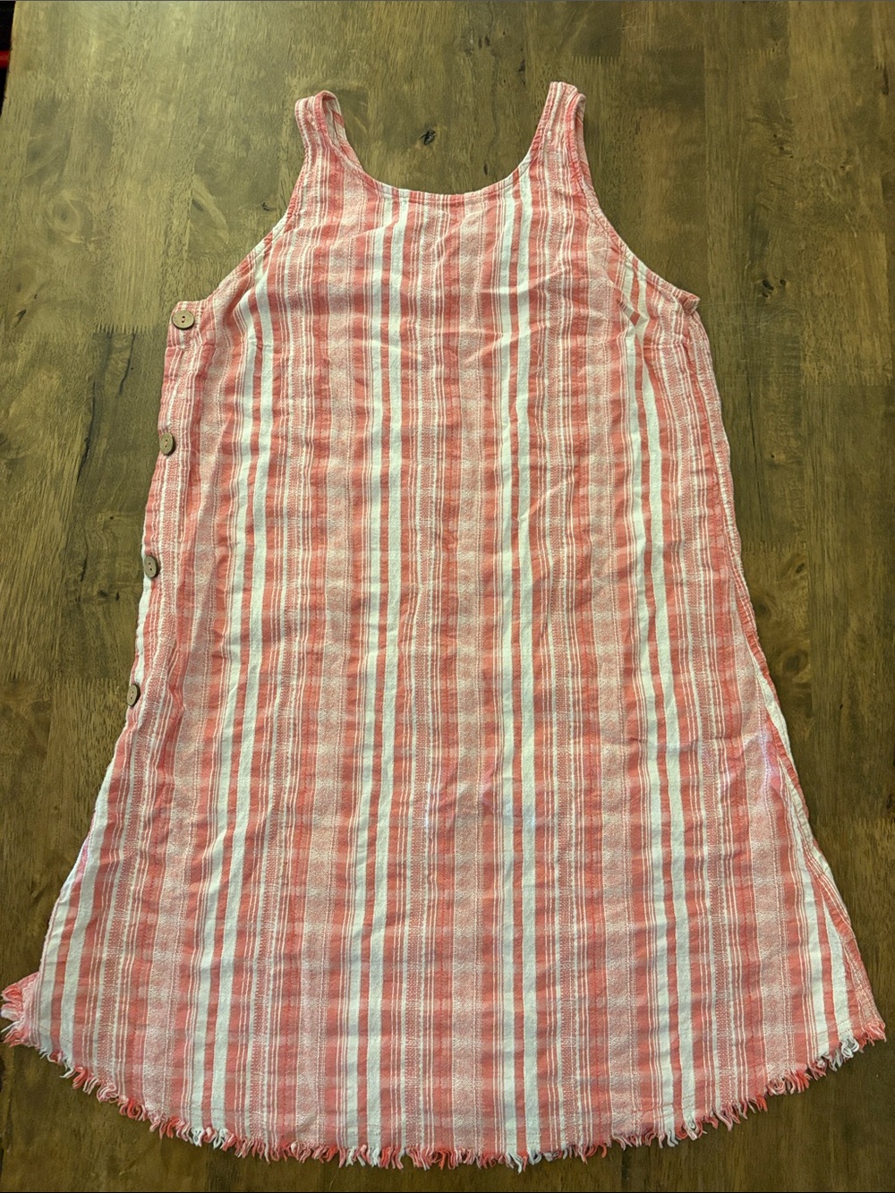 Women’s Red and White Striped Button-Side Sundress